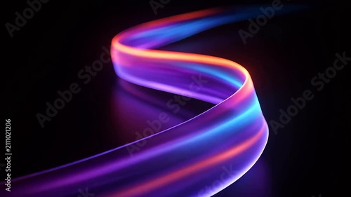 Neon light ribbon flowing in dark space