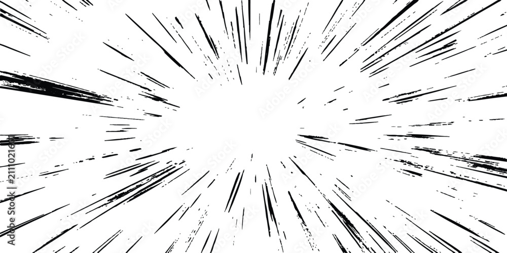 Fototapeta premium Dynamic black and white manga speed lines radial burst abstract background for comic book action vector illustration.