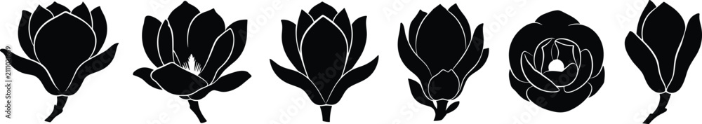Obraz premium Flower Silhouette Illustrations – Stylized Botanical Art with Buds & Blooms