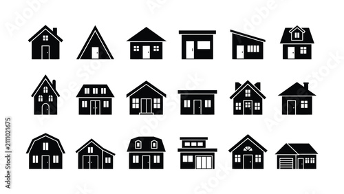 Photos Collection of Various Black and White House Icon Designs with Transparent Backgr