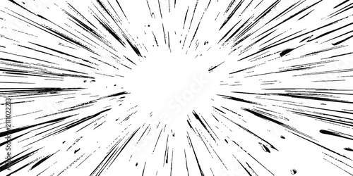 Dynamic black and white manga speed lines radial burst abstract background for comic book action vector illustration.