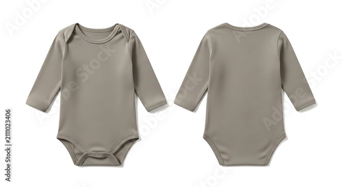 mockup of a taupe color long sleeve baby onesie