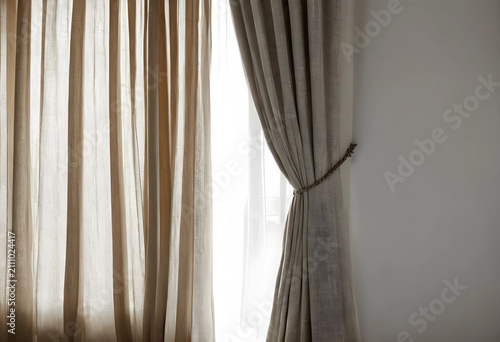 Neutral beige linen curtain...