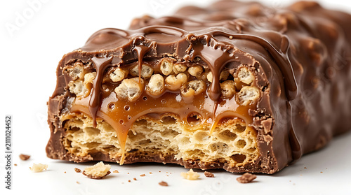 Crispy wafer bar layered with gooey caramel, crunchy rice puffs, and enveloped in a rich, glossy chocolate coating