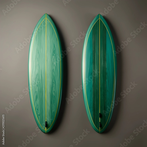 Two green wooden surfboards...