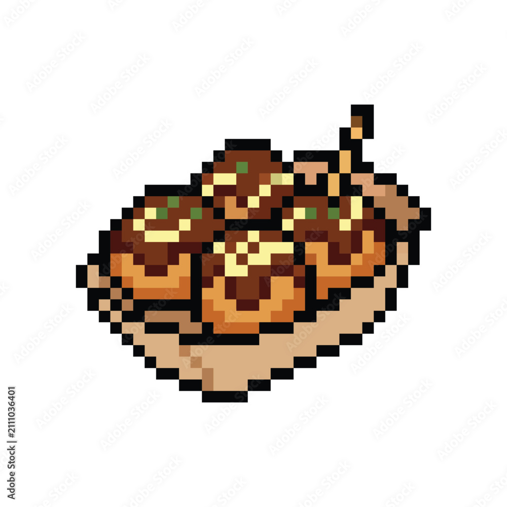 Fototapeta premium Japanese Takoyaki Pixel Art Vector Illustration