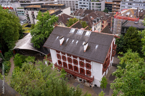 Elevated view of Lucerne historic old town and lake after rain, Switzerland