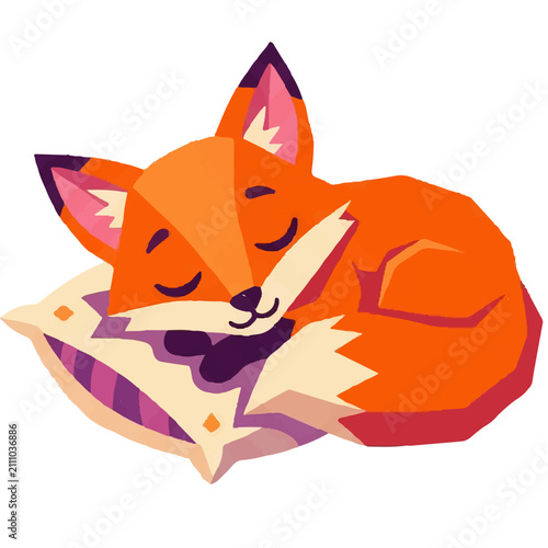 Cute cartoon fox sleeping peacefully on a pillow vector illustration