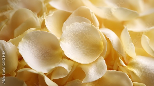 Soft yellow rose petals scatter gently across a bright surface