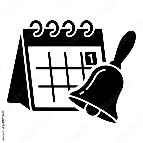 School calendar with ringing bell icon for back to school season start.