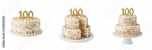 Foto 100th birthday cake PNG set, delicious funfetti celebration cakes with gold 100