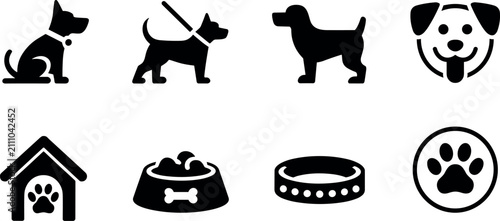 Konstfotografi Minimalist Dog and Pet Care Icon Set Vector Illustration for Veterinary and Anim
