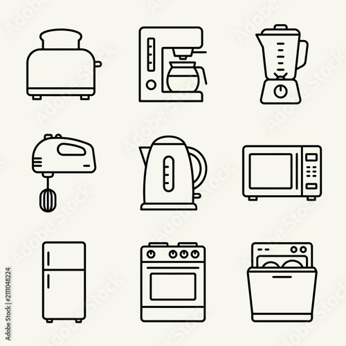 Kitchen appliance and household equipment icons