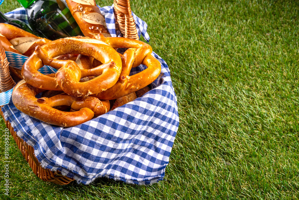 Fototapeta premium Oktoberfest picnic and barbecue food, Oktoberfest bavarian party menu