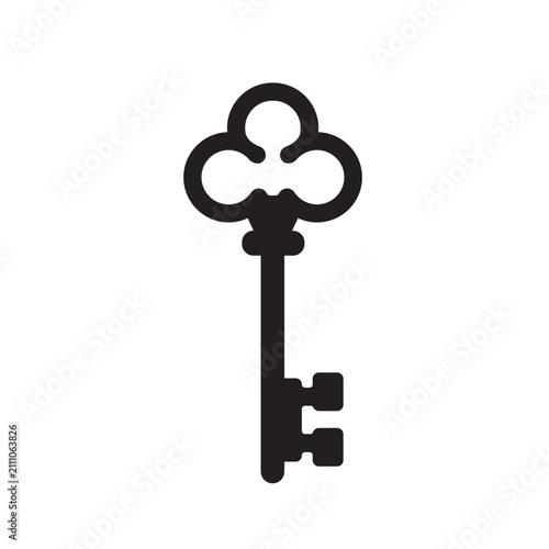 Vintage Skeleton Key Icon Vector Flat Style Security Access Symbol