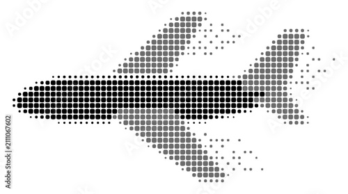 Airplane dissolving into pixels digital art.
