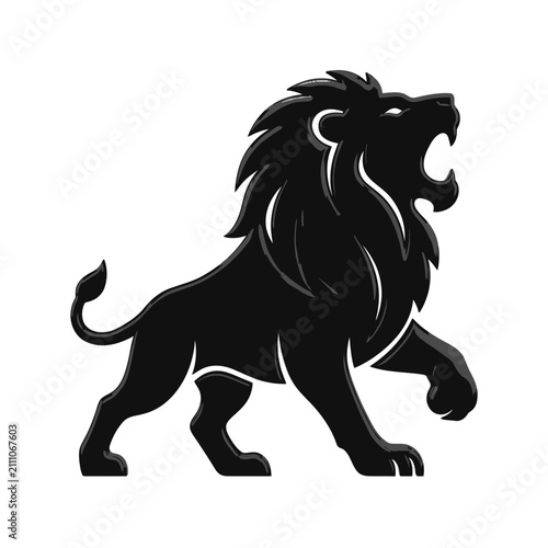 Black Lion Silhouette Roaring Aggressively.