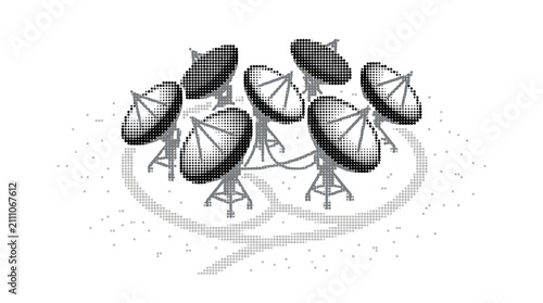 Array of Satellite Dishes Connected Together.