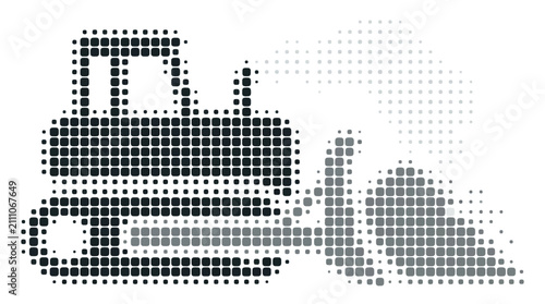 Construction bulldozer machine made of dots graphic.