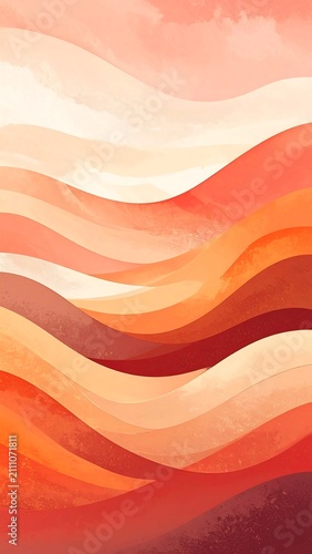 An abstract piece showcasing a gradient of warm, vibrant colors. It resembles layered, flowing waves with a subtle watercolor effect