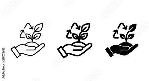 Valokuva Hand holding plant sprout with recycling arrows, eco-friendly growth icons, sust