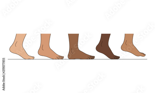 Diverse Human Feet Walking with Different Skin Tones