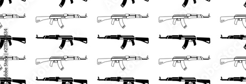 Seamless pattern with assault rifle on white background.