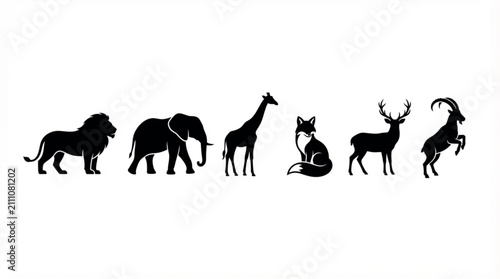 Obraz na plátně Vectors Wild animal silhouette collection, black safari fauna icons, set of 6 wi