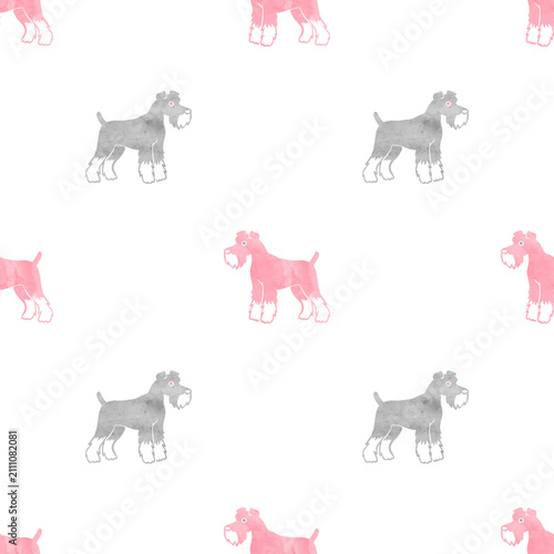 Seamless vector pattern with watercolor terrier dogs silhouetted. Pets print