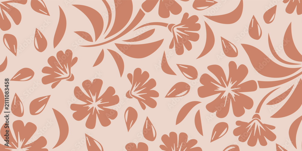 Fototapeta premium Seamless Floral Pattern with Abstract Flowers and Leaves.