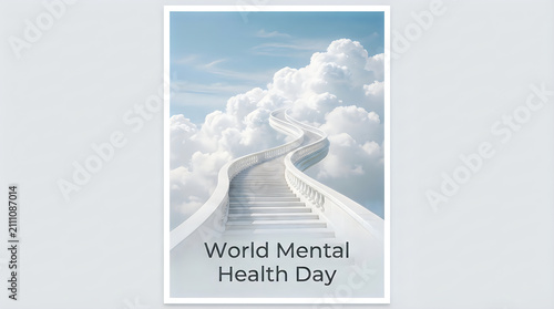 Conceptual image of a staircase leading into clouds for the annual observance of world mental health day event