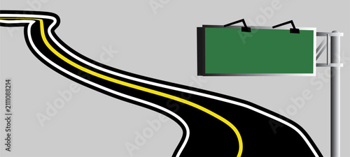 Curved Highway Road with Blank Billboard Vector Illustration.