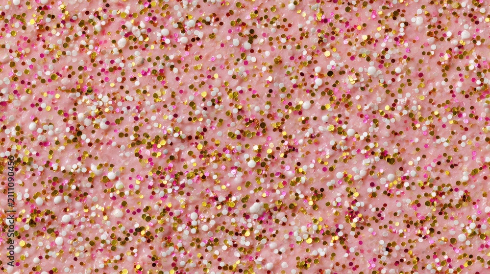 Obraz premium Macro texture of pink slime mixed with sparkling gold, pink, and white glitter