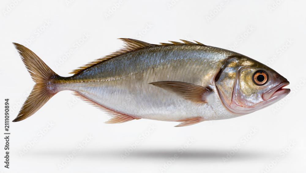 Fototapeta premium Adult Pollock Fish Isolated on Seamless White Studio Background Side View