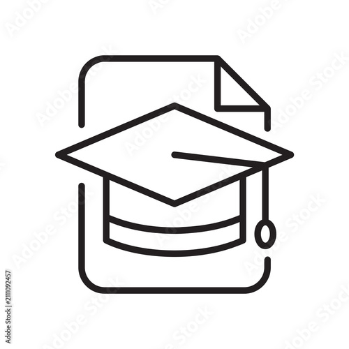Graduation cap on academic document line vector icon