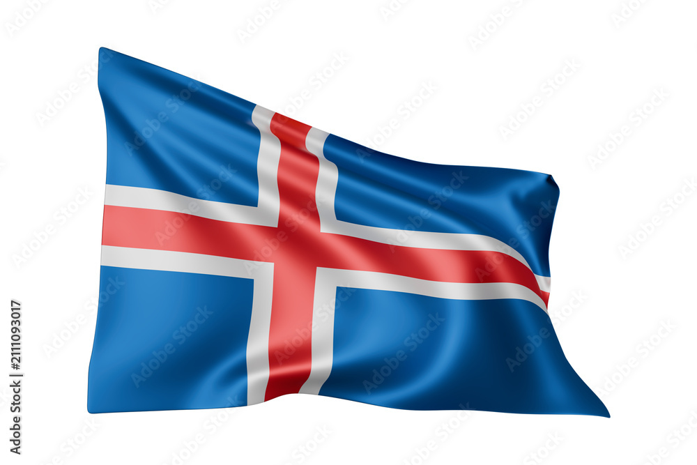 Fototapeta premium 3D Waving Iceland Flag Isolated on Transparent Background - High-Quality National Symbol
