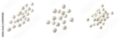 Принти на полотні Isolated Transparent PNG Set of Falling Fresh Mozzarella Balls, Three Heaps of Mini Bocconcini Cheese Pearls Cutouts