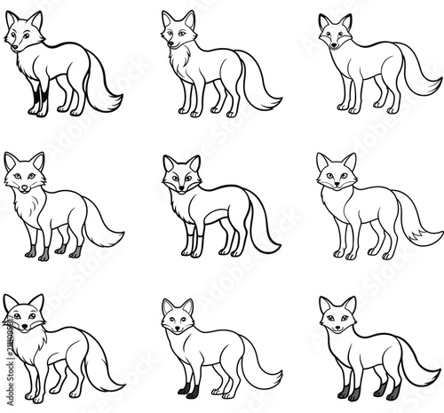 Fox silhouette. Set. Vector illustration isolated on white background
