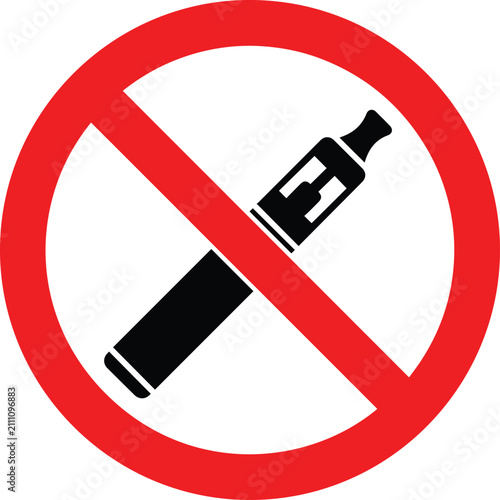 No vaping sign with electronic cigarette red vector prohibition icon
