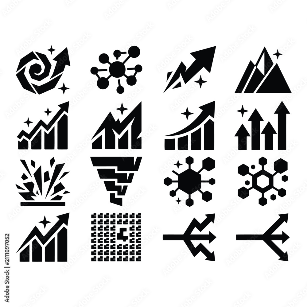 Fototapeta premium Set of 12 Minimalist Geometric Business and Growth Icons isolated on white background