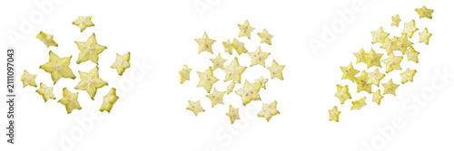 Foto Flying Starfruit Slices Overlay PNG Set, Falling Sliced Carambola Fruit Dispersi
