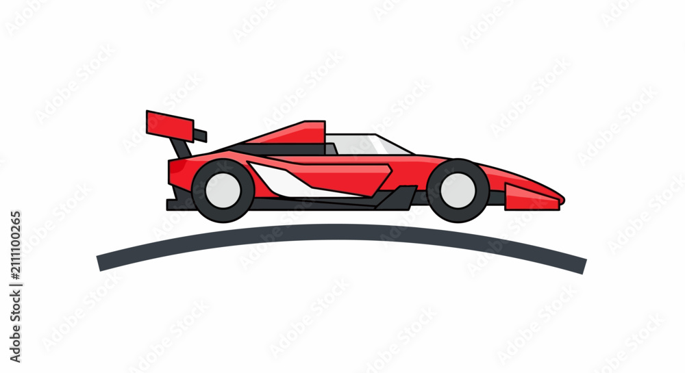 Fototapeta premium Red Formula 1 Race Car on Curved Track, Speeding Motion