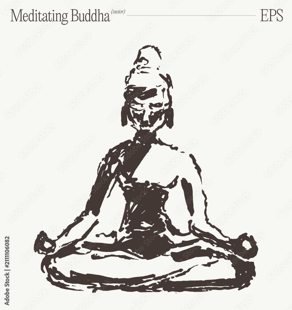 Fototapeta premium Buddha figure sitting in lotus meditation, hand drawn sketch illustration