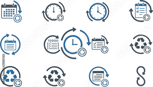 Time management and scheduling icons for productivity planning