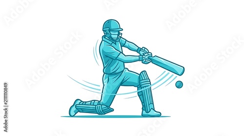 Cricket batsman playing a sweep shot. Professional athlete hitting ball in sports match.