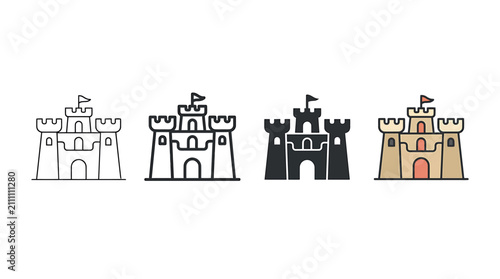 Foto Set of Medieval Castle Vector Icons featuring Outline, Thick Line, Solid Silhoue