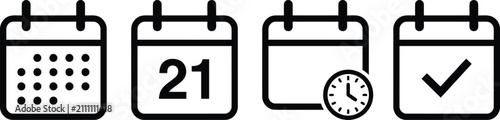 Minimal Calendar Icon Set Collection with Schedule, Date, Event and Reminder Symbols Outline Vector