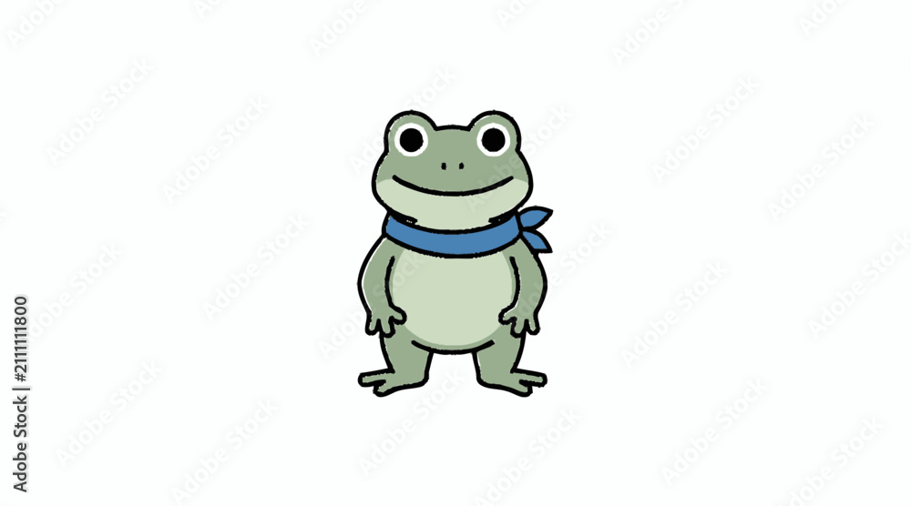 Fototapeta premium Simple green frog wearing a blue scarf.