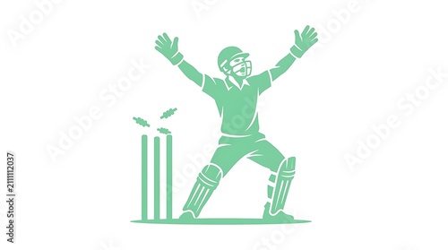 Cricket wicketkeeper appealing for a wicket. Sports player celebrating a successful catch.
