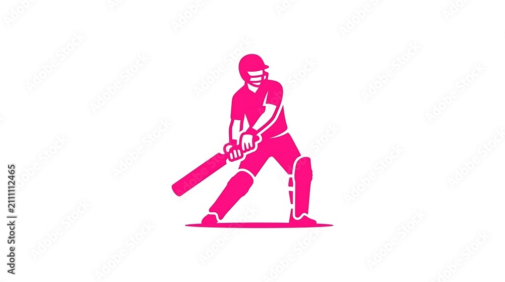 Fototapeta premium Cricket player icon. Pink silhouette of a batsman hitting a ball for sports design.